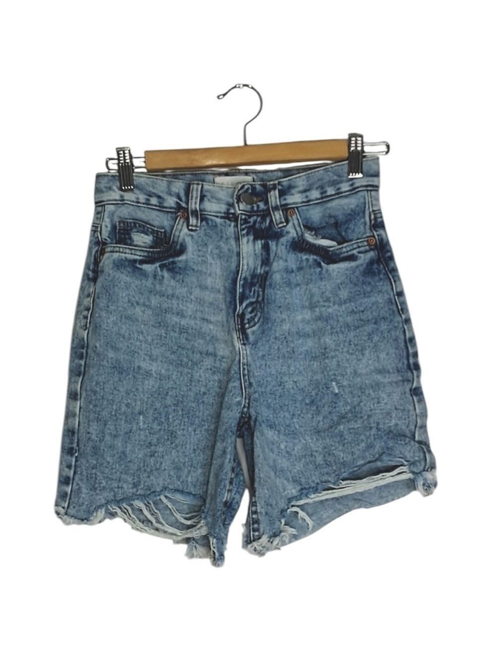 Retrod Boyfriend Fit Distressed High Waisted Acid Wash Jean Shorts, Size 25